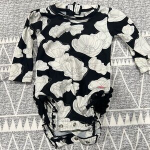 Ruffle Butts Monochrome Floral Baby Bathing Suit